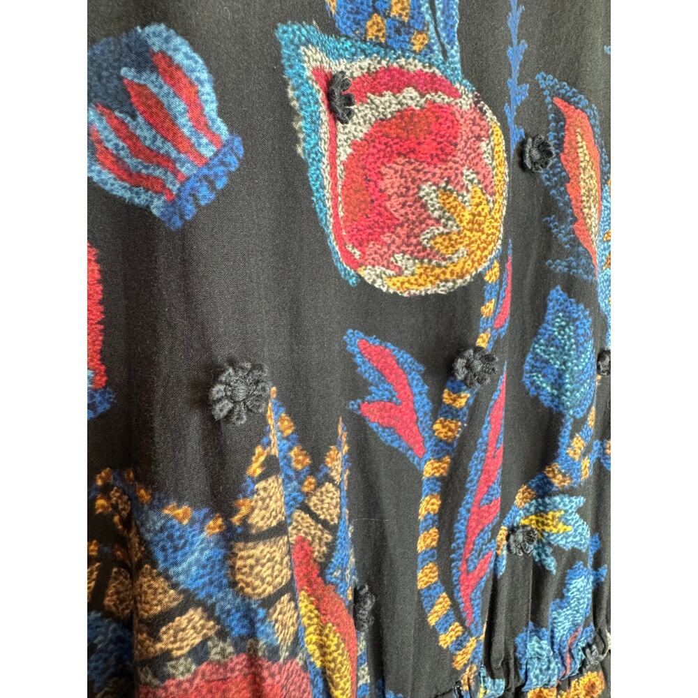 FARM RIO Women Sunset Tapestry Black Puffer Sleeve Mini Dress size M - Picture 6 of 16